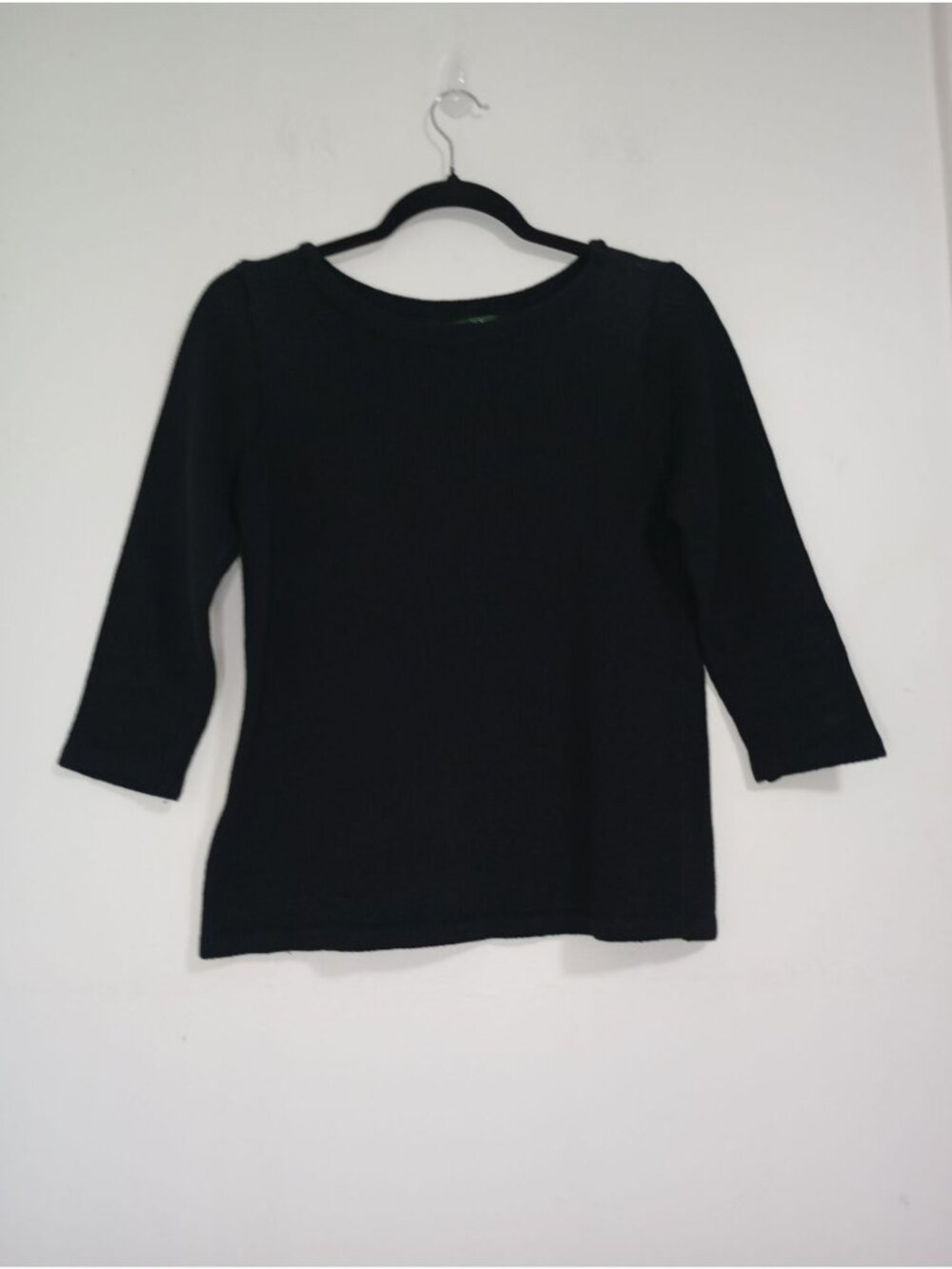 Lauren Ralph Lauren Knit Sweater Small 100% Mercerized Cotton Black 3/4 Sleeve